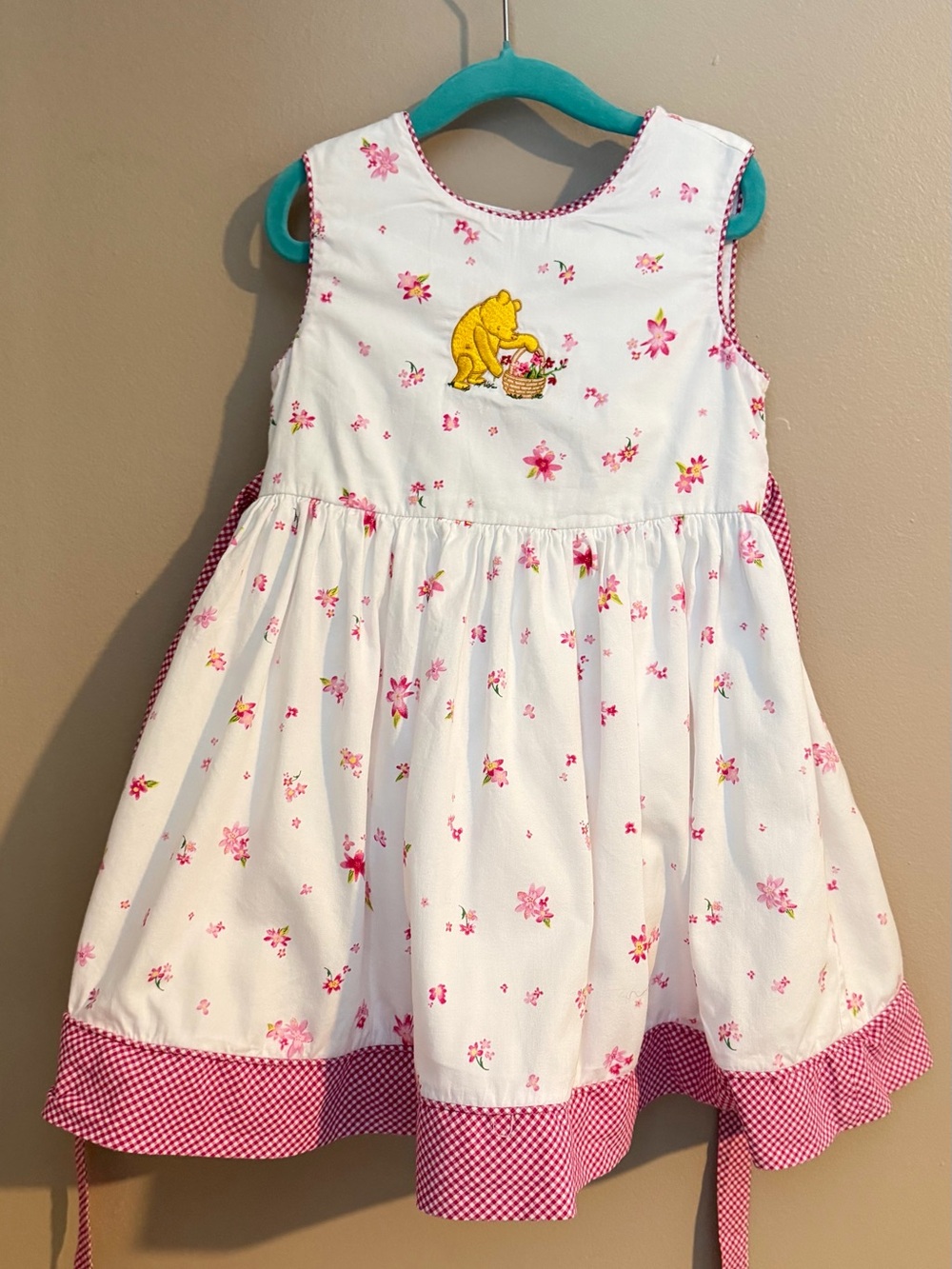 Vintage Disney Store Winnie the Pooh Floral Dress Size 4/5 Toddler Gingham Coque